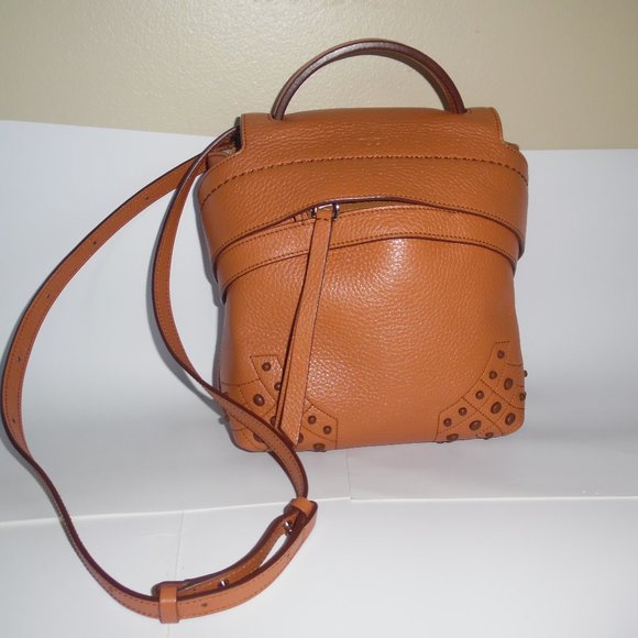 Tod's Brown Leather Mini Wave Top Handle Studs Backpack Crossbody Handbag Purse - Picture 4 of 16